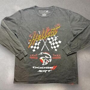 Dodge SRT Hellcat Long Sleeve Graphic T-Shirt Mens 1X Charcoal Black Racing Tee